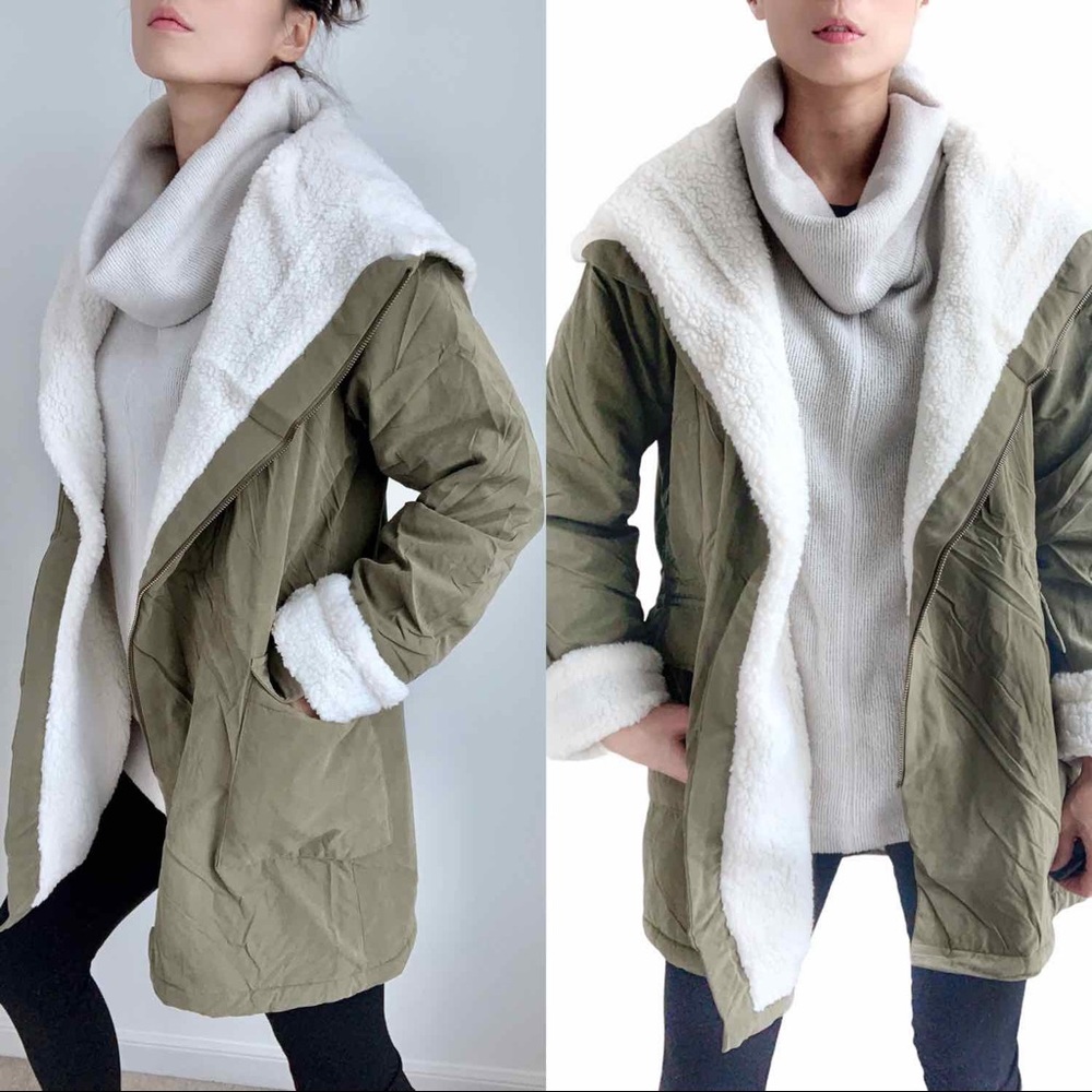 MILITARY FAUX FUR PARKA JACKET - OLIVE - Picture 13 of 16
